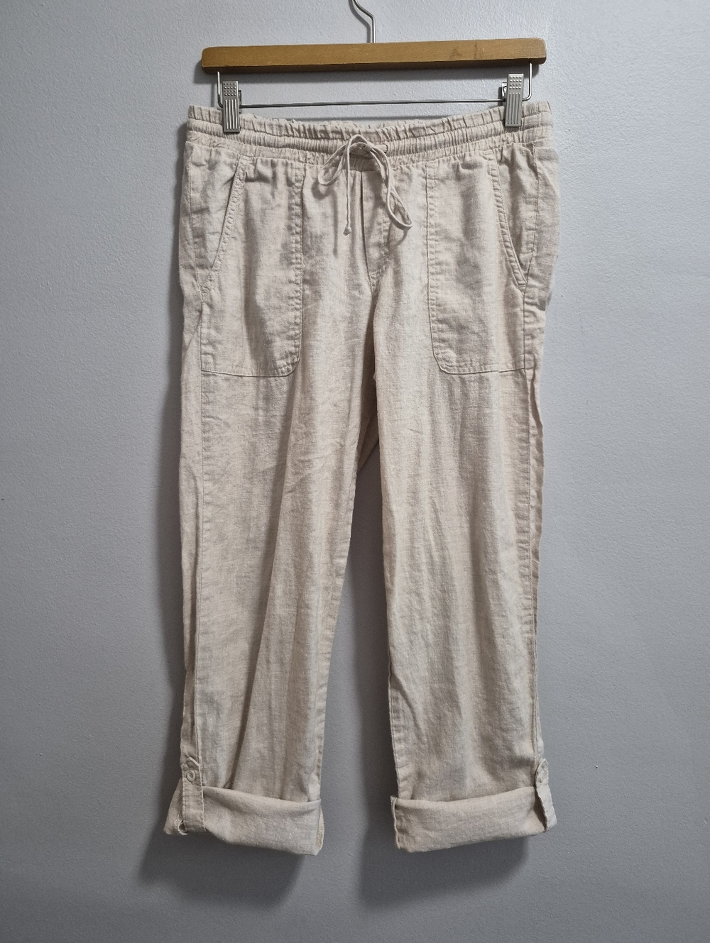 Cloth & Stone 100% Linen Oatmeal Roll Cuff Pull On Pants Size Small